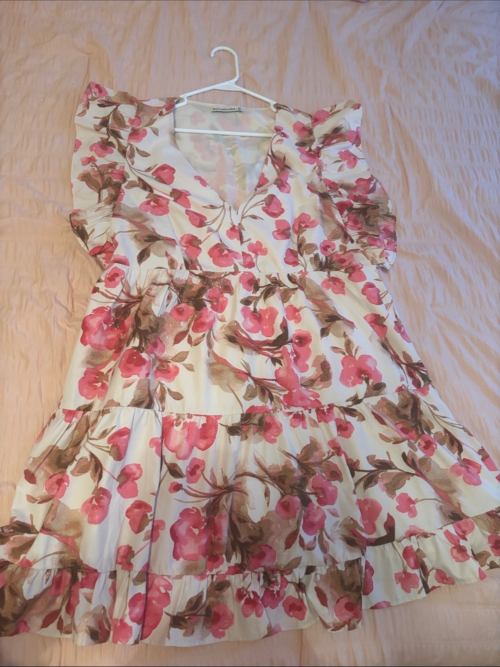 Abercrombie & Fitch Cream Floral Mini Dress with Pink & Brown Print